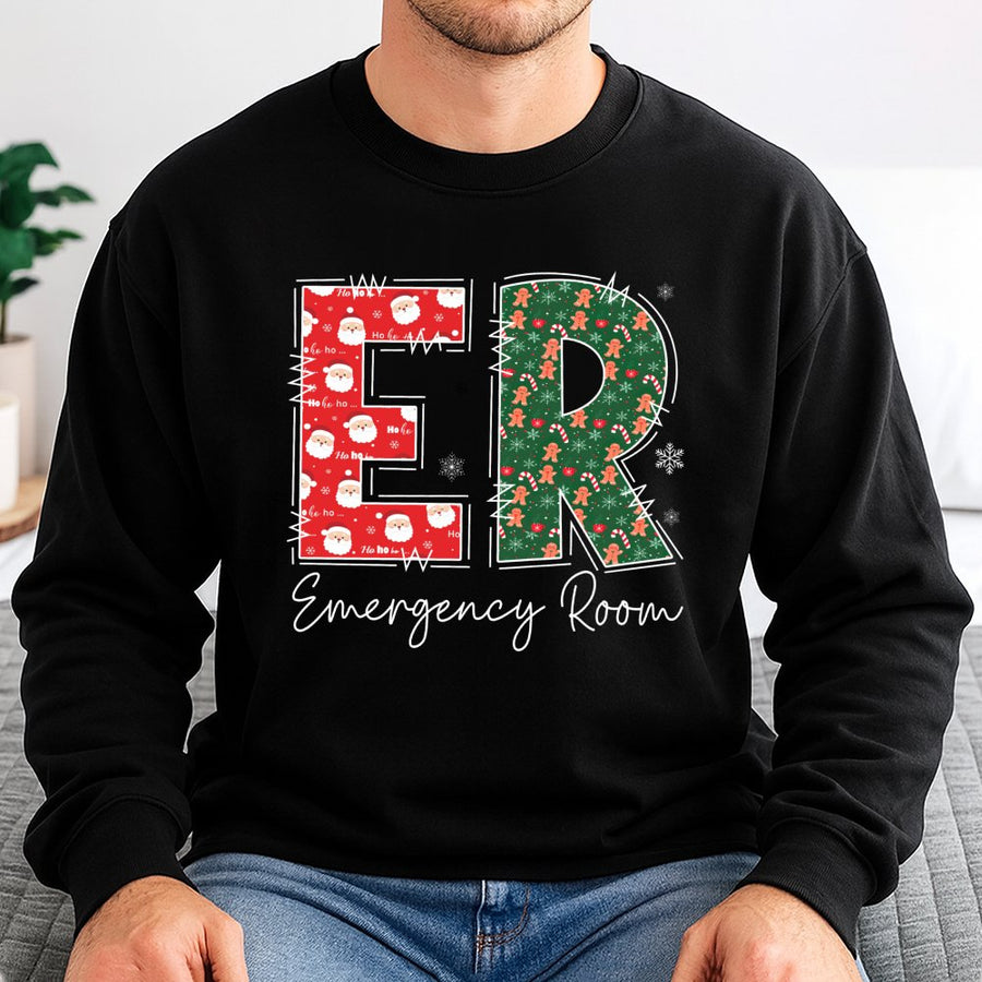 ER Nurse Christmas Sweatshirt | Emergency Room Festive Graphic | Cotton Polyester Blend | Holiday Gift For Nurses, Doctors, And Medical Staff