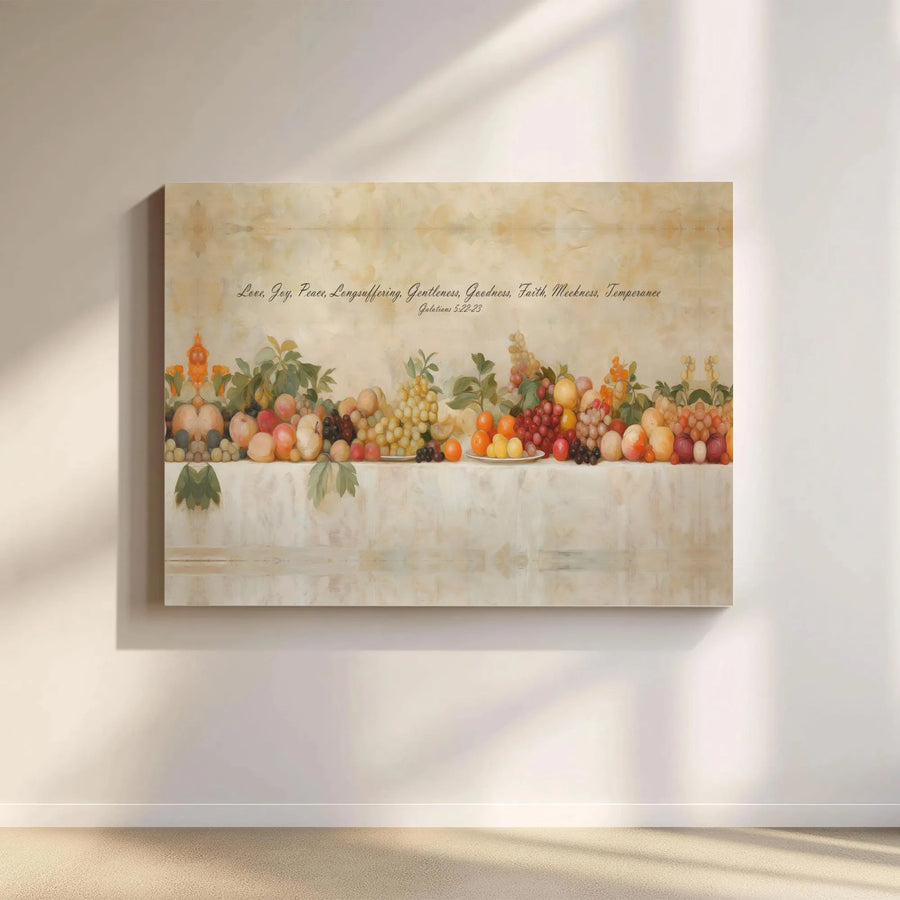 Fruit of the Spirit Canvas Wall Art | Galatians 5:22-23 Vintage Fruit Still Life | Premium Gallery Wrap Print | Christian Home Decor Gift