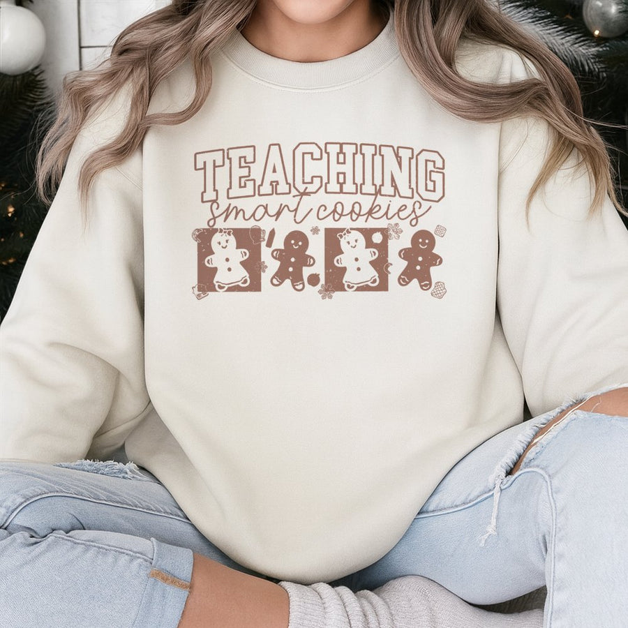 Teaching Smart Cookies Sweatshirt | Gingerbread Teacher Christmas Shirt | Soft Cotton Blend Crewneck | Holiday Gift for Teachers