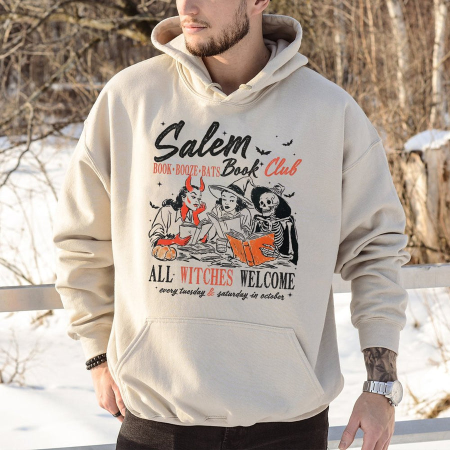 Salem Book Club Hoodie | Spooky Halloween Reader Gift | Premium Cotton Blend | Unisex Witchy Aesthetic Grunge Sweatshirt