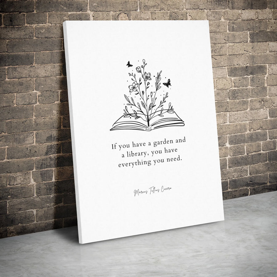 Cicero Quote Wall Art | Literary Garden Line Art Canvas | Premium Gallery Wrapped Decor | Book Lover Gift for Library or Home Office