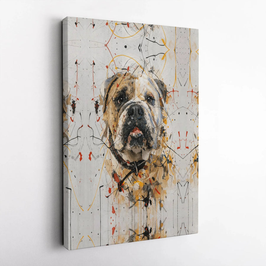 English Bulldog Canvas Wall Art | Abstract Paint Splatter Portrait | Premium Gallery-Wrapped Print | Dog Lover Home Decor Gift