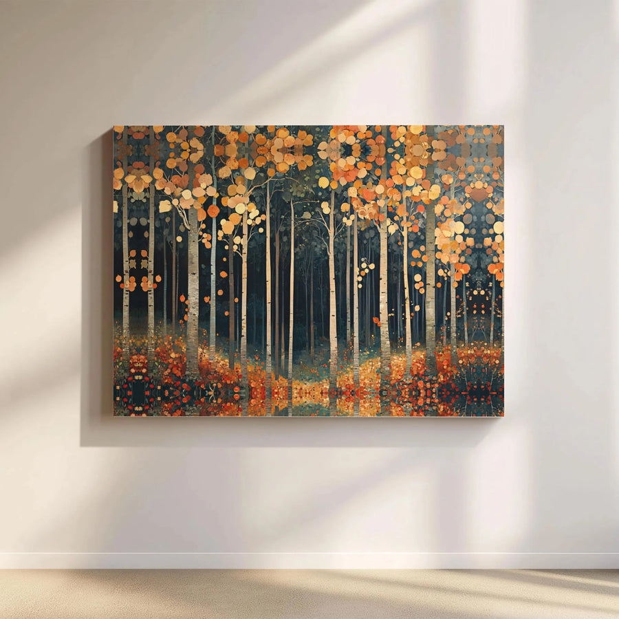 Autumn Birch Tree Forest Canvas Art | Abstract Fall Landscape with Reflection | 1.25-inch Thick Premium Gallery Wrap | Nature Wall Decor for Home