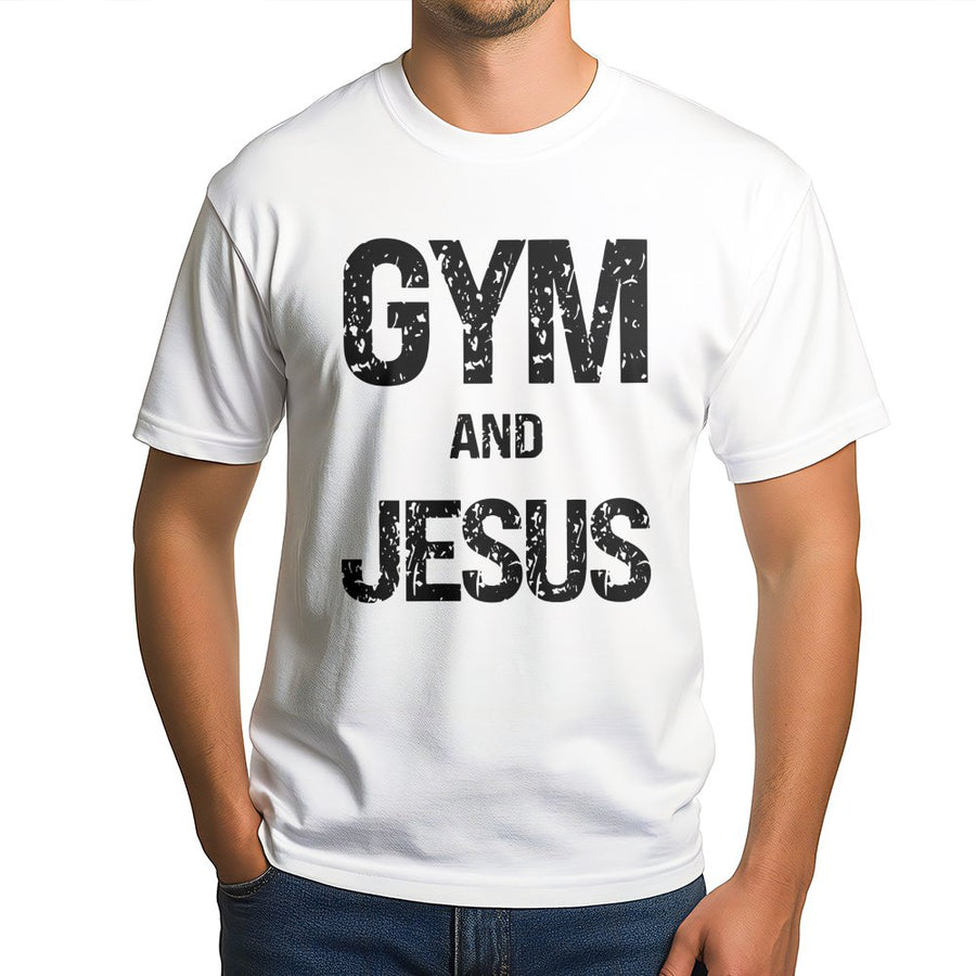 Gym and Jesus T-Shirt | Distressed Graphic Print | Premium Soft Cotton | Christian Bodybuilding Gift for Faith-Based Athletes