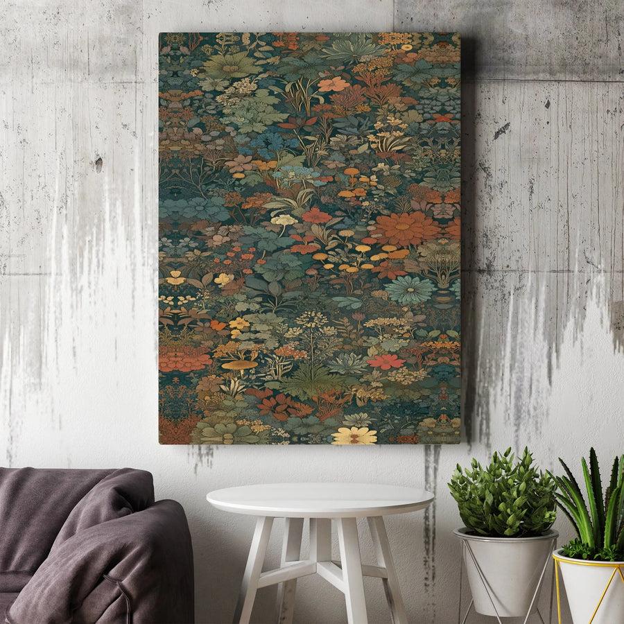 Vintage Botanical Wall Art | Dark Floral Moody Garden Print | Premium Gallery Wrapped Canvas | Elegant Home Decor for Living Room Bedroom