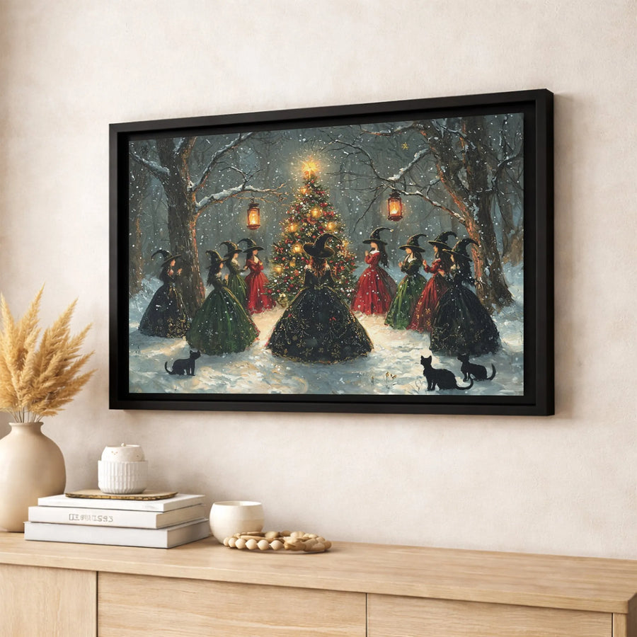 Witches Christmas Tree Canvas Art | Snowy Forest Holiday Wall Decor | Gallery Quality Premium Print | Gothic Witchy Gift for Her