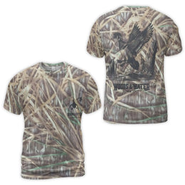 Duck Hunting T-Shirt | Marsh Camo All-Over Print | Premium Polyester Blend | Gift for Outdoorsmen and Waterfowl Hunters