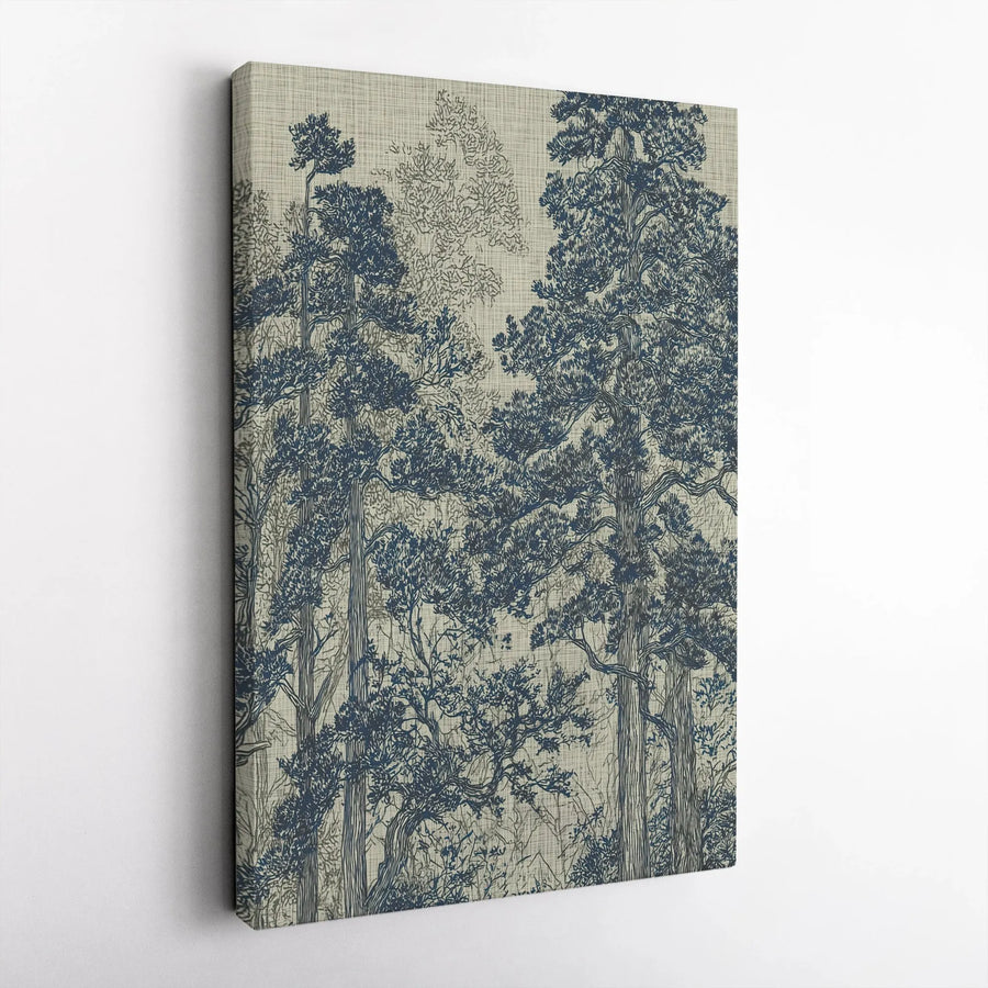 Forest Canvas Wall Art | Vintage Woodcut Style Tree Illustration | Premium Gallery Wrapped Canvas | Modern Rustic Home Decor Gift