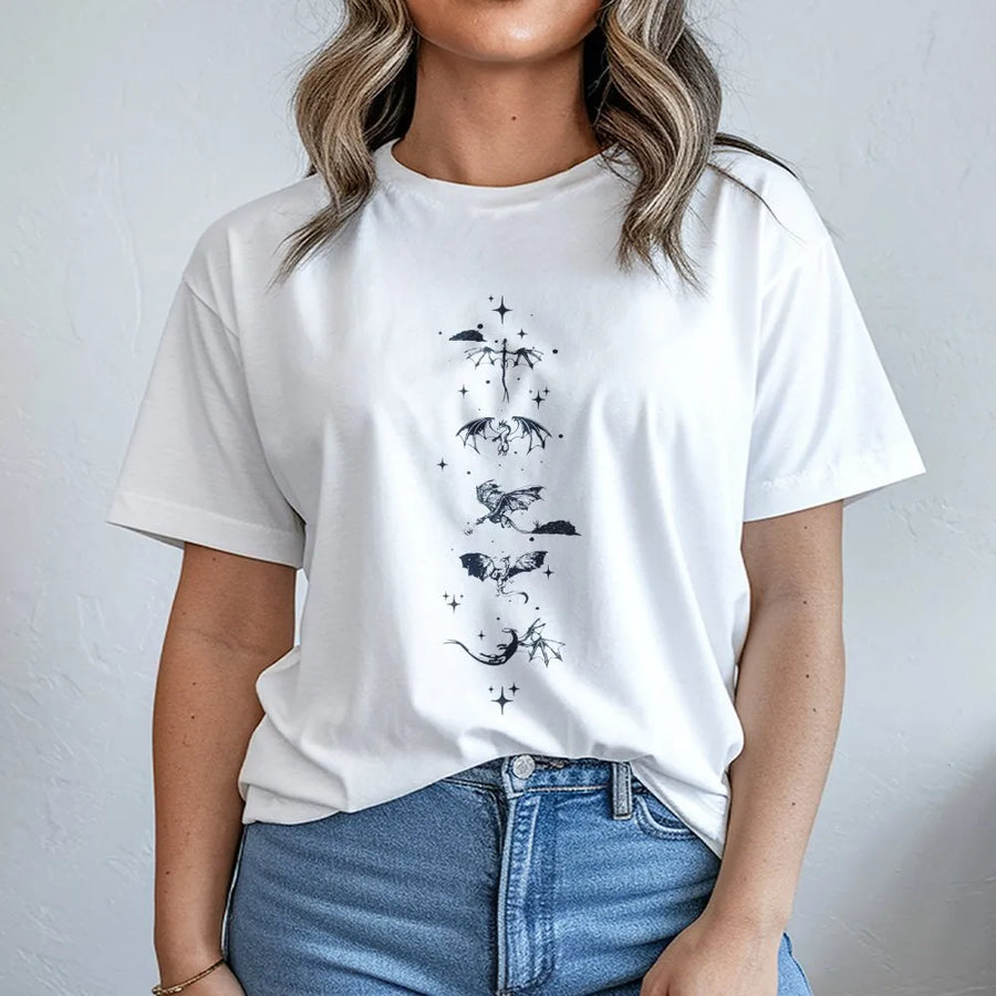 Dragon Rider T-Shirt | Celestial Fantasy Illustration | Premium Soft Cotton Tee | Book Lover Gift for Fantasy Readers