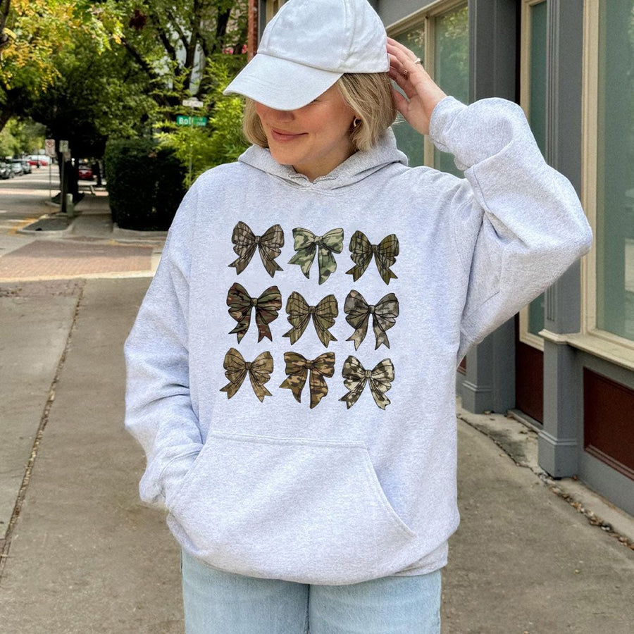 Camo Bow Hoodie | Cute Country Girl Aesthetic Print | Premium Cotton Blend | Fall Western Gift For Women