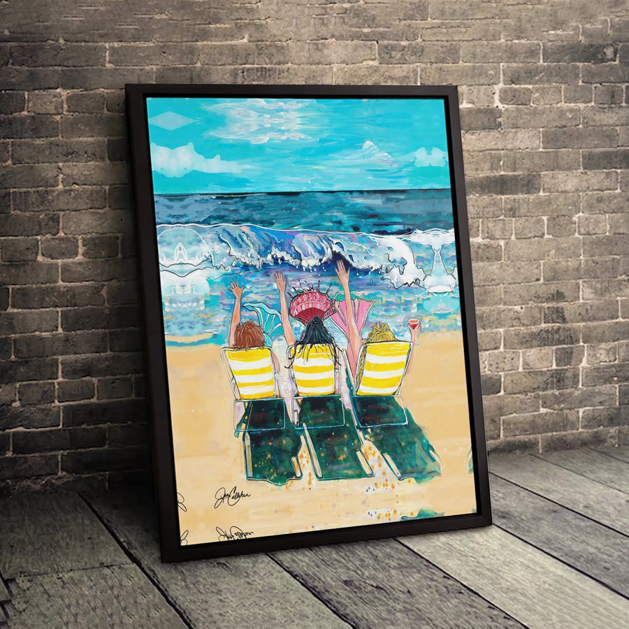 Three Mermaids Beach Wall Art | Tropical Ocean Vacation Decor | 1.25-Inch Gallery Wrapped Canvas | Coastal Gift For Her