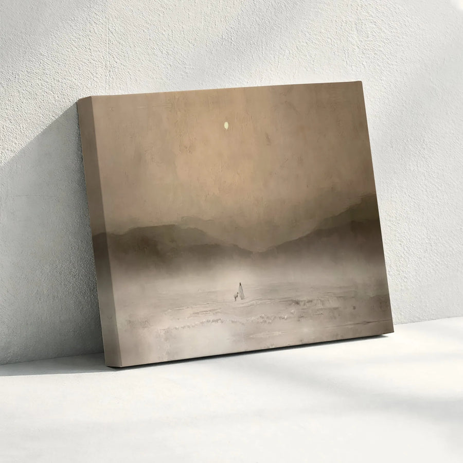 Misty Mountain Landscape Canvas Print | Solitary Figure Art | Premium Fade-Resistant Wall Decor | Modern Minimalist Home Office Gift