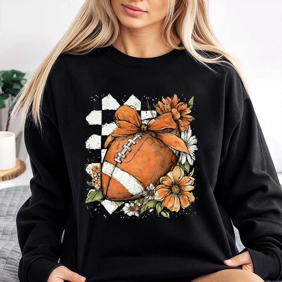 Boho Floral Football Sweatshirt | Watercolor Fall Game Day Design | Premium Cotton Blend | Gift for Football Moms and Fans