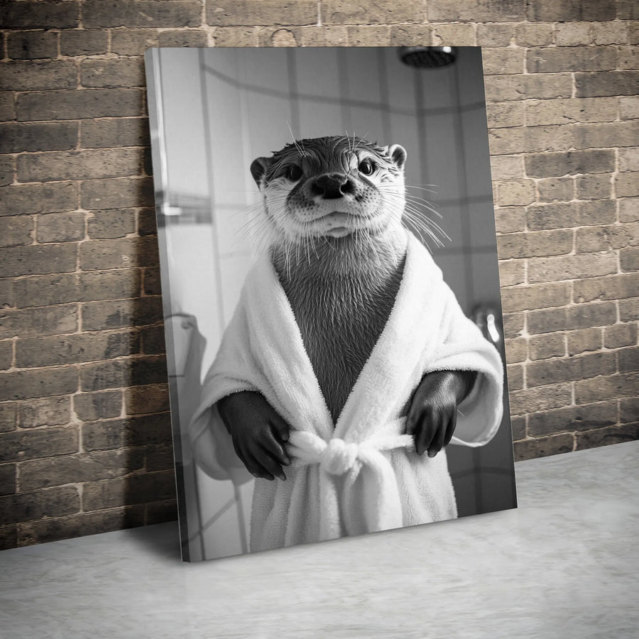 Funny Otter in Bathrobe Canvas Print | Whimsical Bathroom Wall Art | Premium Gallery-Wrapped Portrait | Unique Gift for Animal Lovers