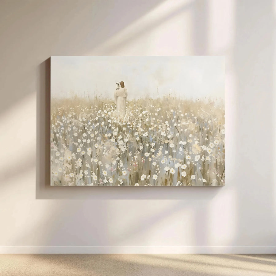 Jesus Holding Lamb Canvas Print | Modern Christian Wall Art | Premium 1.25 Inch Gallery Wrap | Faithful Religious Home Decor Gift