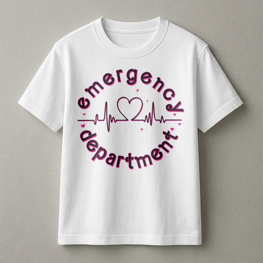 Emergency Department Heartbeat T-Shirt | Valentine ER Nurse Graphic Design | Premium Cotton Apparel | Perfect Valentine's Day Gift for Nurses