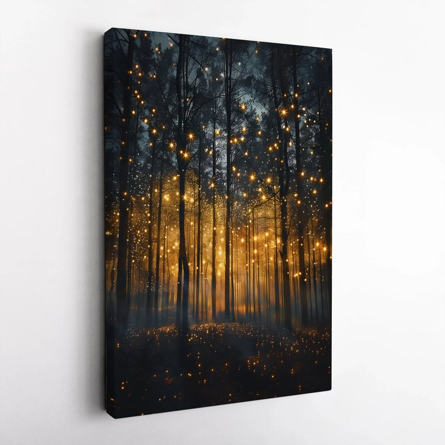 Enchanted Forest Canvas Print | Magical Glowing Fairy Lights Wall Art | Premium 1.25 Inch Gallery Wrap | Whimsical Nature Home Decor Gift