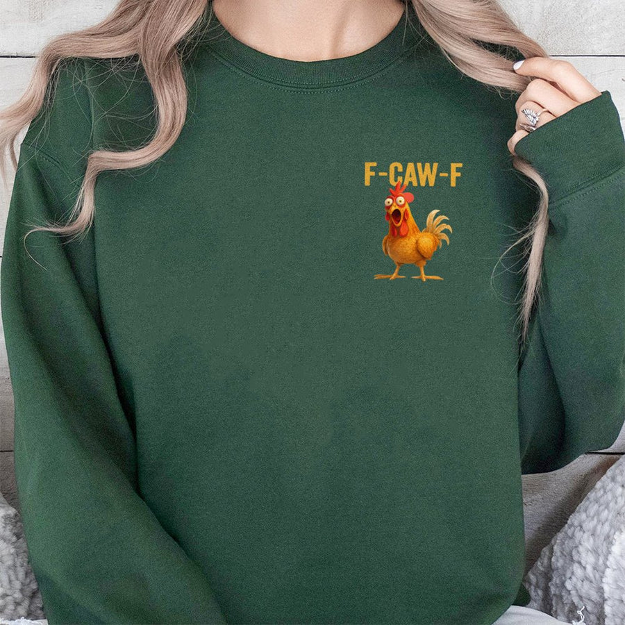 Funny Rooster Sweatshirt | F-CAW-F Chicken Graphic Design | Premium Cotton Blend Crewneck | Humorous Farm Animal Gift for Men and Women