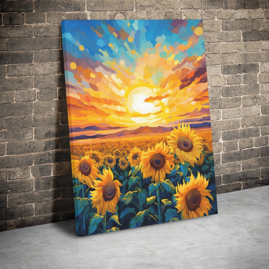 Sunflower Field Wall Art | Vibrant Sunset Impressionist Canvas | Premium 1.25" Gallery Wrap | Floral Home Decor Gift