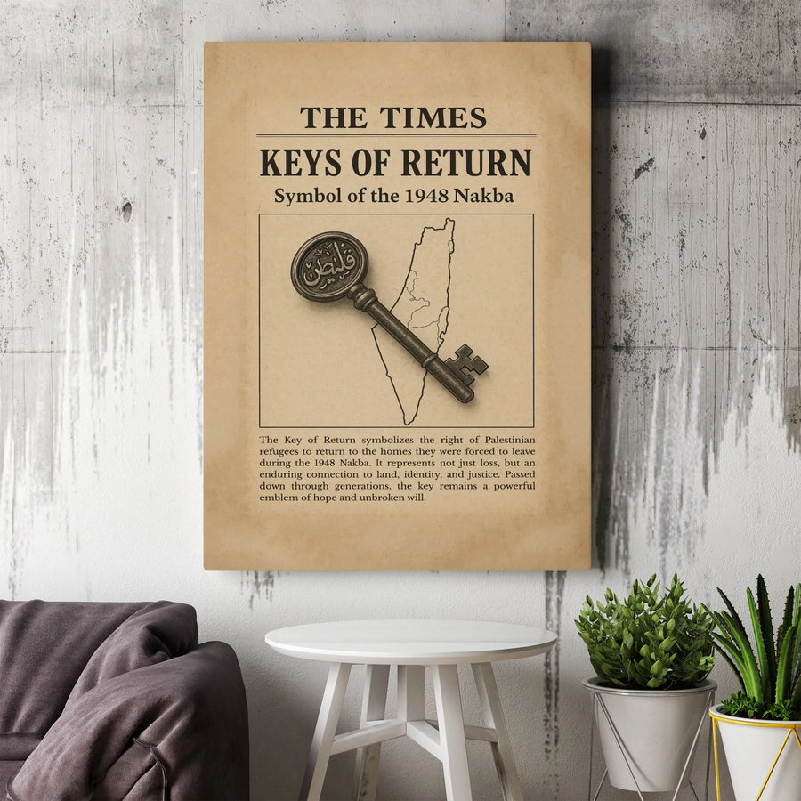 Keys of Return Canvas | 1948 Nakba Palestinian History Art | Premium Gallery Wrapped Decor | Meaningful Cultural Heritage Gift for Home
