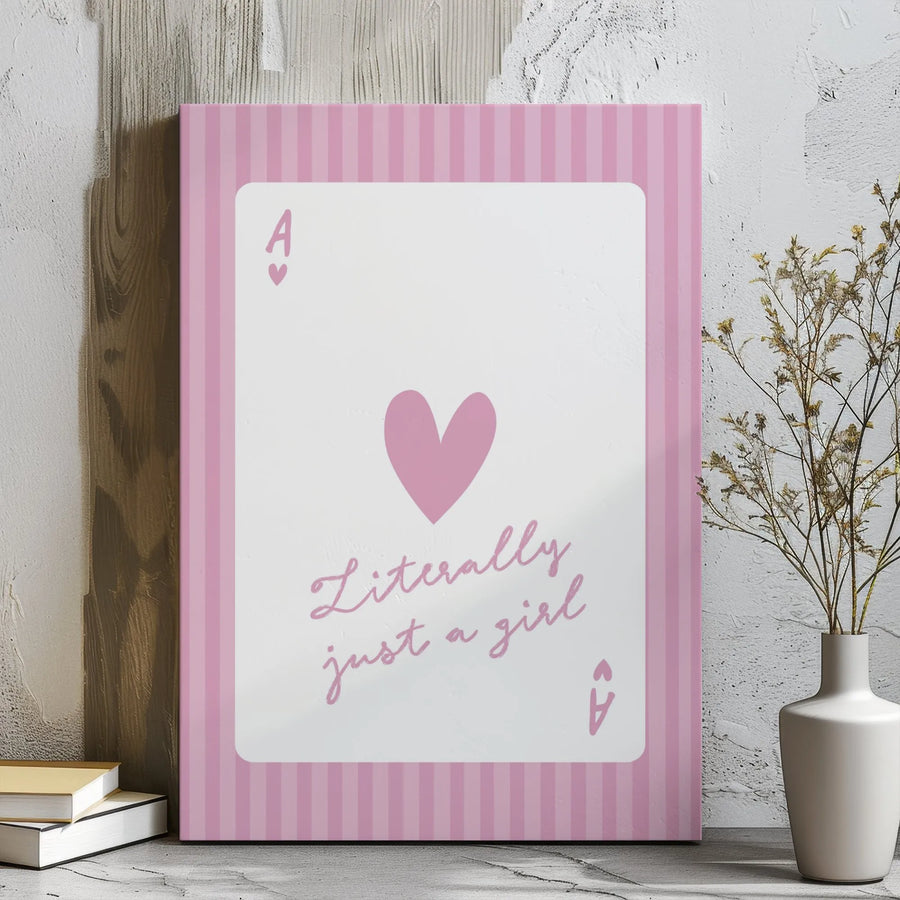 Literally Just A Girl Canvas Art | Ace Of Hearts Playing Card Print | Premium Gallery Wrap Wall Decor | Trendy Aesthetic Bedroom Gift For Her
