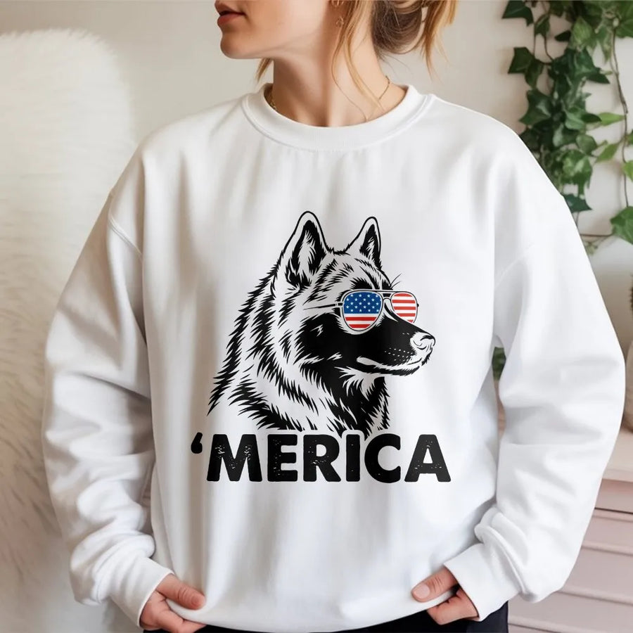 Merica Husky Sweatshirt | Patriotic Dog with American Flag Sunglasses | Premium Cotton Tee | 4th of July Gift for Dog Lovers