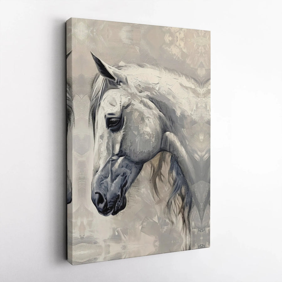 White Horse Canvas Wall Art | Painterly Equestrian Portrait | Gallery Quality 1.25" Profile | Elegant Modern Farmhouse Home Decor Gift