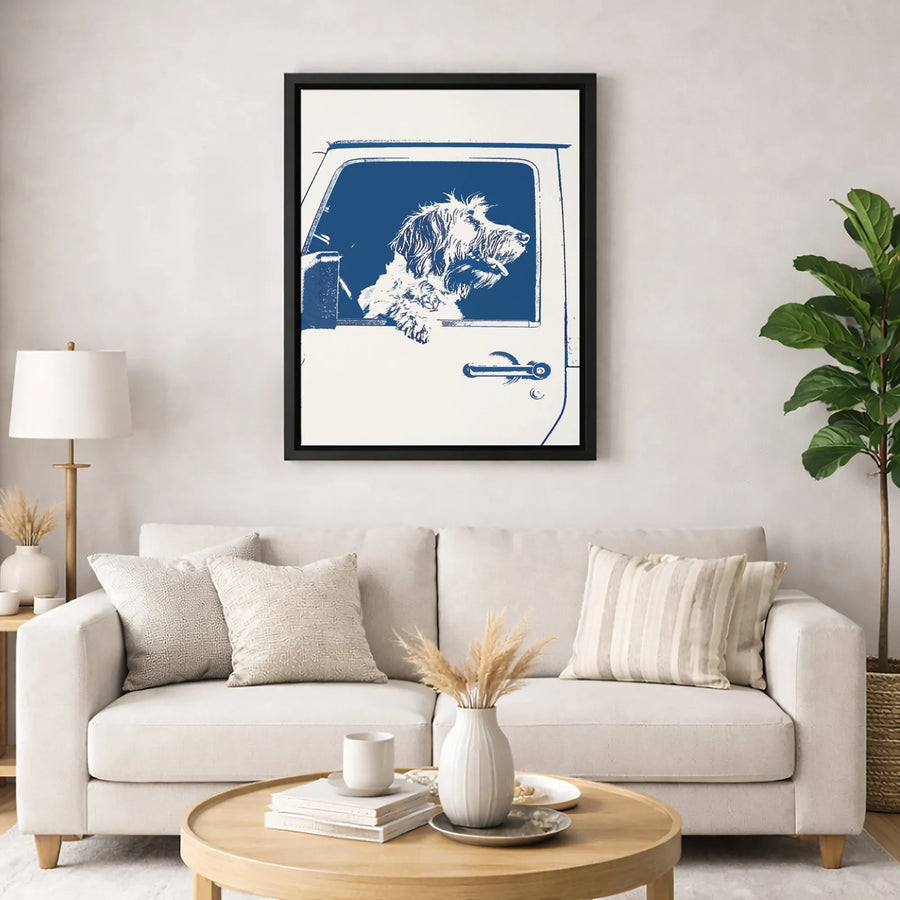 Dog In Car Canvas Print | Shaggy Dog Window Portrait | Premium Gallery Wrapped Art | Unique Pet Lover Gift & Home Decor