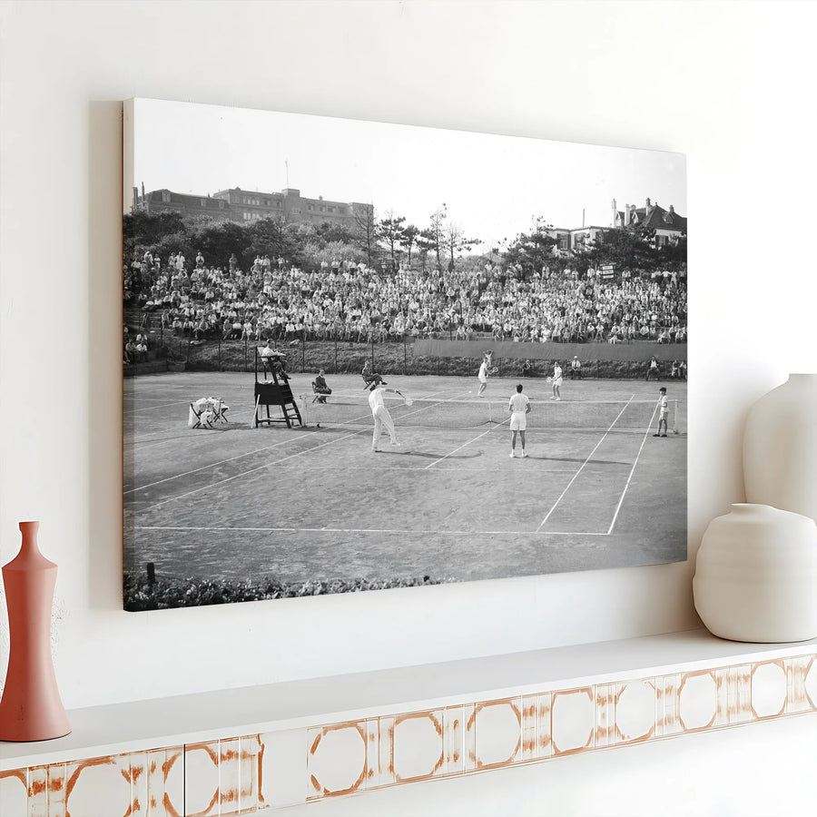 Vintage Tennis Match Canvas Wall Art | Retro Black and White Photo | Premium Gallery Wrapped Print | Collector's Gift for Tennis Player