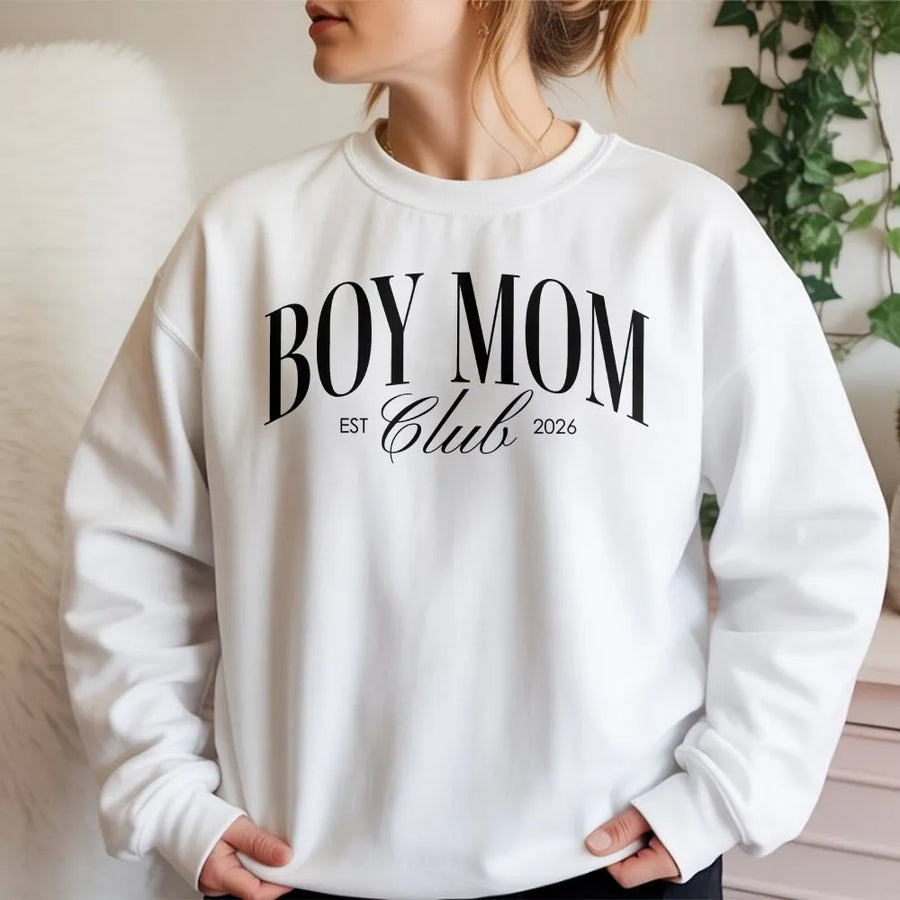 Boy Mom Club Sweatshirt | Trendy Mama Graphic Tee with EST Year | Premium Cotton Top | Mother's Day Gift for New Mom of Boys
