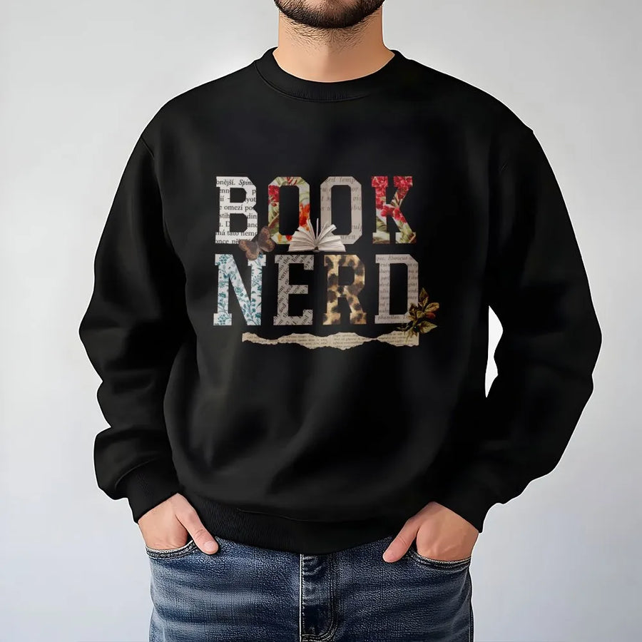 Book Nerd Sweatshirt | Retro Collage & Floral Letters | Premium Cotton | Gift for Book Lovers, Readers & Librarians