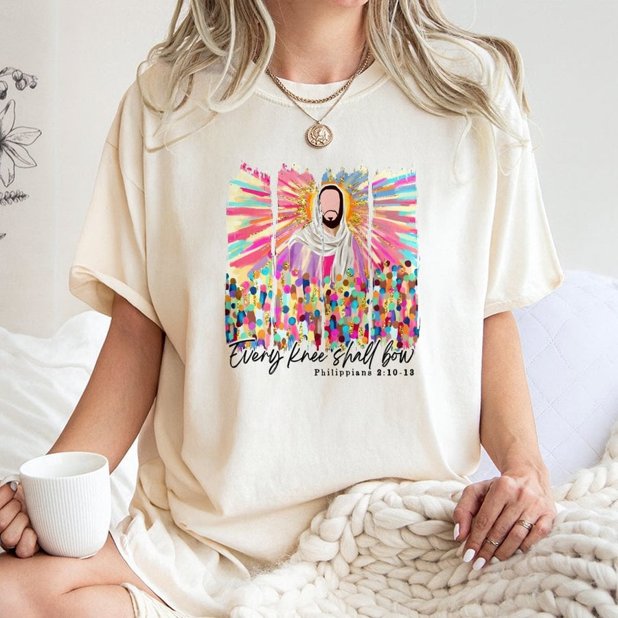Every Knee Shall Bow T-Shirt | Christian Jesus Bible Verse Graphic | Premium 100% Cotton Apparel | Religious Faith Gift for Men and Women