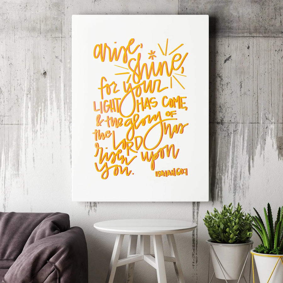 Isaiah 60:1 Bible Verse Wall Art | Arise Shine Typography Print | Premium Gallery Wrapped Canvas | Christian Home Decor & Inspirational Gift