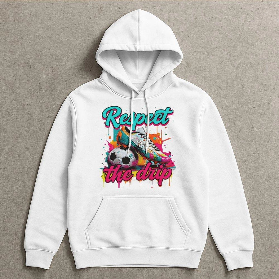 Soccer Player Hoodie | Respect The Drip Graffiti Soccer Ball Graphic | Premium Cotton Blend | Gift For Soccer Fans And Ballers