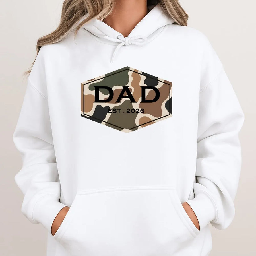 Dad Est 2026 Hoodie | Camouflage Badge Graphic | Premium Cotton Blend | Gift For New Dad, Expecting Father
