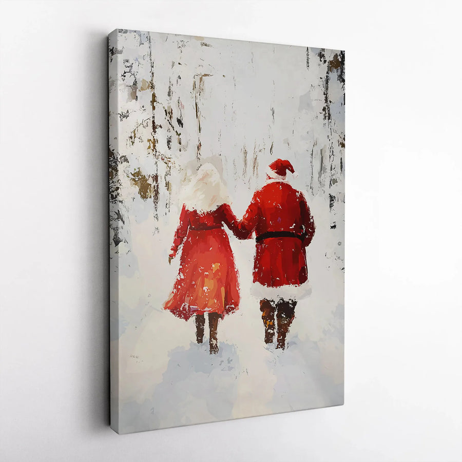 Santa and Mrs. Claus Canvas Print | Romantic Snowy Forest Christmas Wall Art | Premium Gallery Wrapped Decor | Festive Holiday Gift for Home