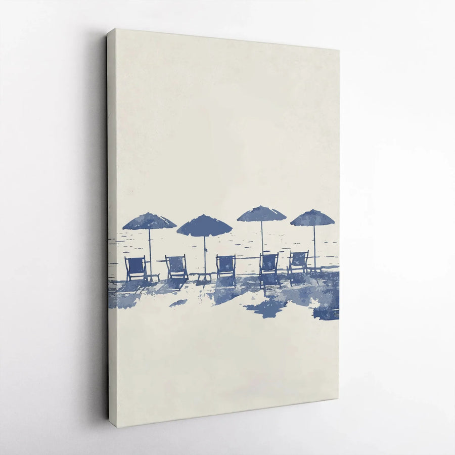 Coastal Beach Canvas Wall Art | Blue Umbrellas Watercolor Print | Premium Gallery-Wrapped 1.25" Profile | Nautical Home Decor Gift