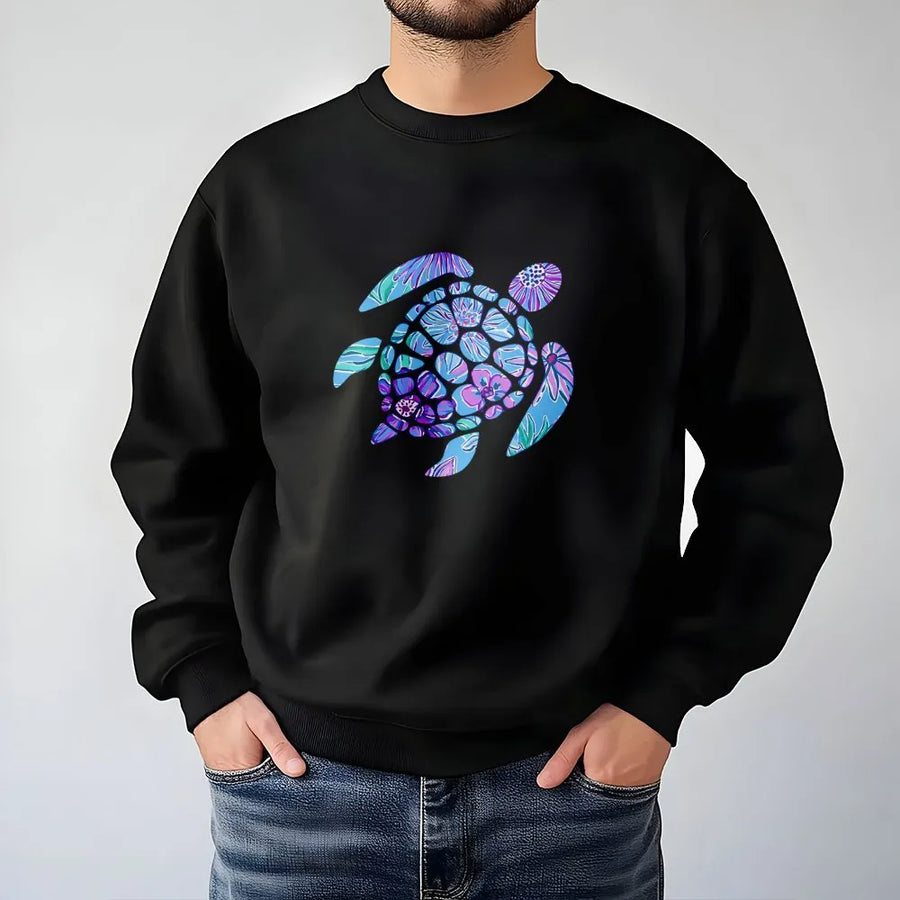 Floral Sea Turtle Sweatshirt | Colorful Marine Life Graphic Sweatshirt | Soft Cotton-Blend Pullover | Coastal Beach Gift for Ocean Lovers