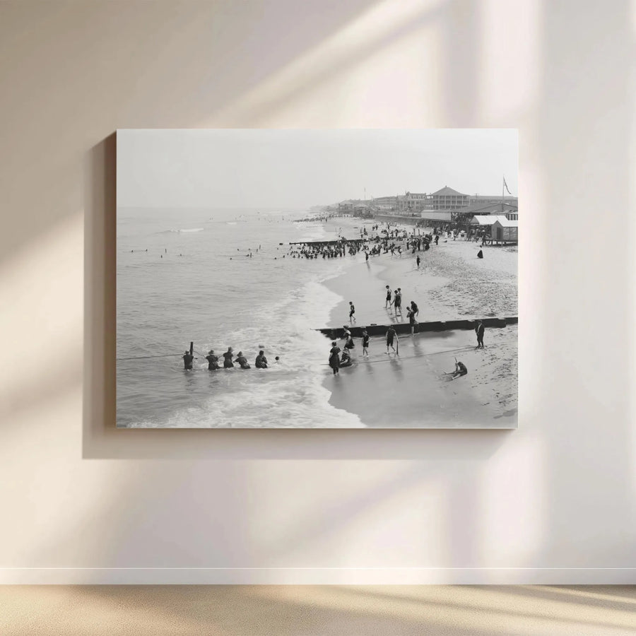 Vintage Beach Scene Canvas Print | Historic Seaside Boardwalk Photography | Premium Gallery Wrap Canvas | Coastal Home Decor Gift