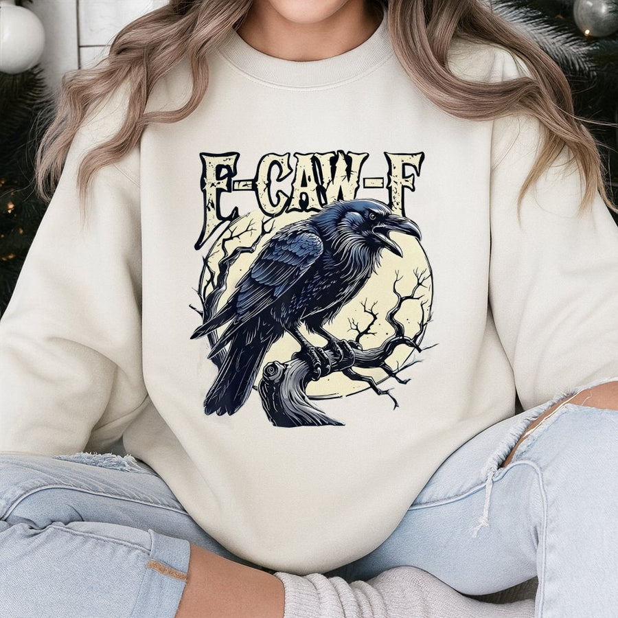 Raven Sweatshirt | F-Caw-F Funny Crow Pun Graphic Design | Premium Cotton Blend Crewneck | Gothic Aesthetic Gift For Bird Lovers