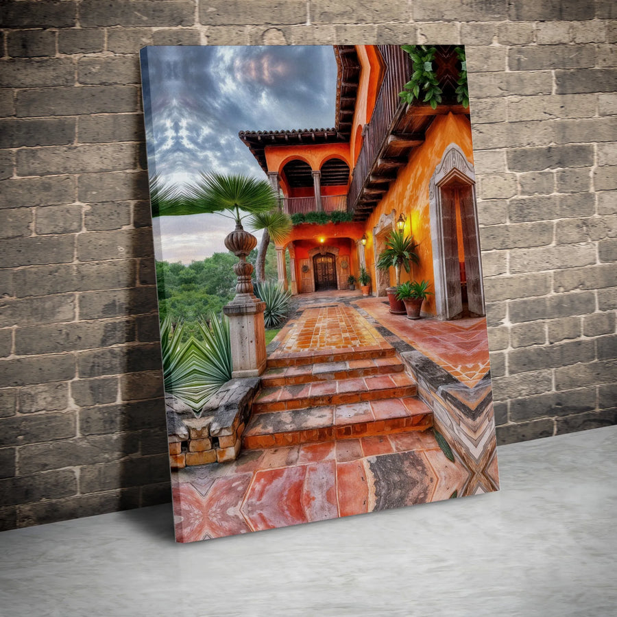 Spanish Colonial Hacienda Canvas Art | Terracotta Courtyard Architecture Print | Gallery-Quality 1.25" Profile | Mediterranean Home Decor Gift