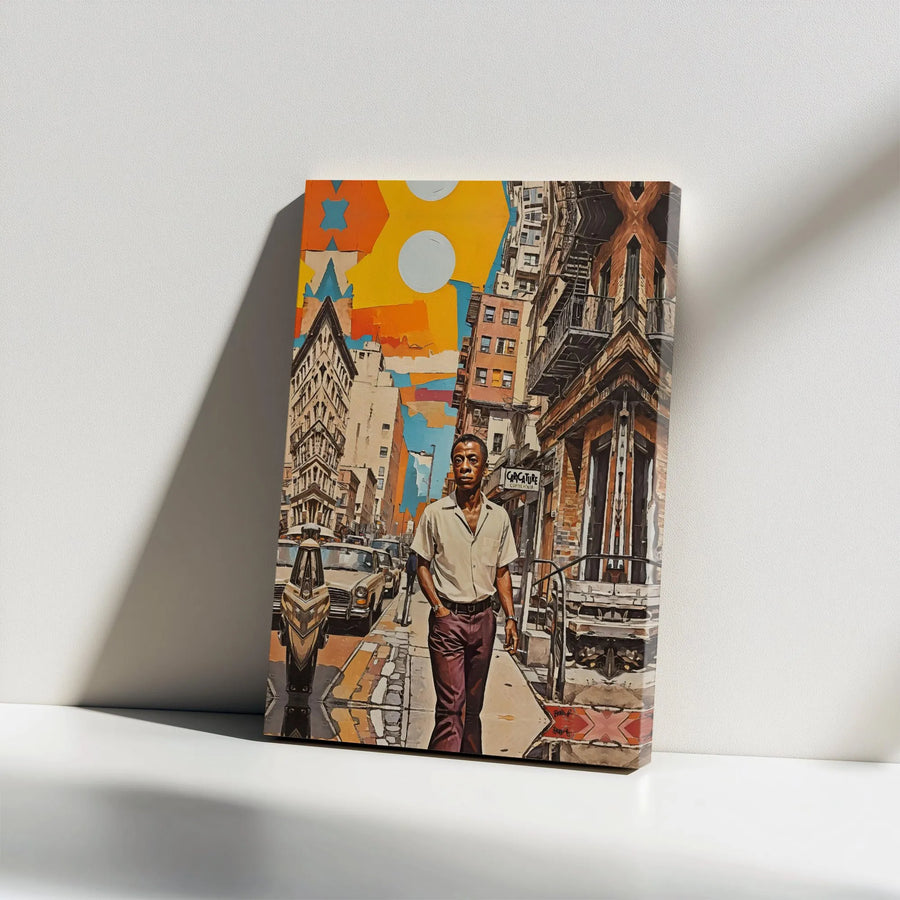 James Baldwin Canvas Wall Art | Abstract Harlem Cityscape Portrait | Gallery Wrapped Premium Decor | Inspirational Literary Gift for Office or Home