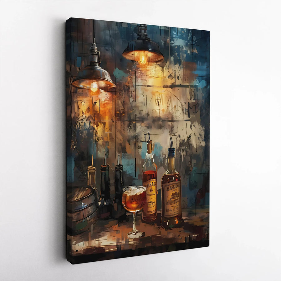 Rustic Whiskey Bar Canvas Print | Abstract Distillery Wall Art | Premium 1.25" Gallery Wrap | Industrial Home Decor Gift for Him