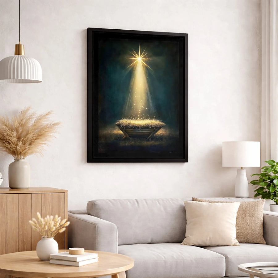 Nativity Manger Canvas Print | Star of Bethlehem Christmas Wall Art | Gallery-Quality 1.25" Profile | Religious Holiday Gift for Home Decor