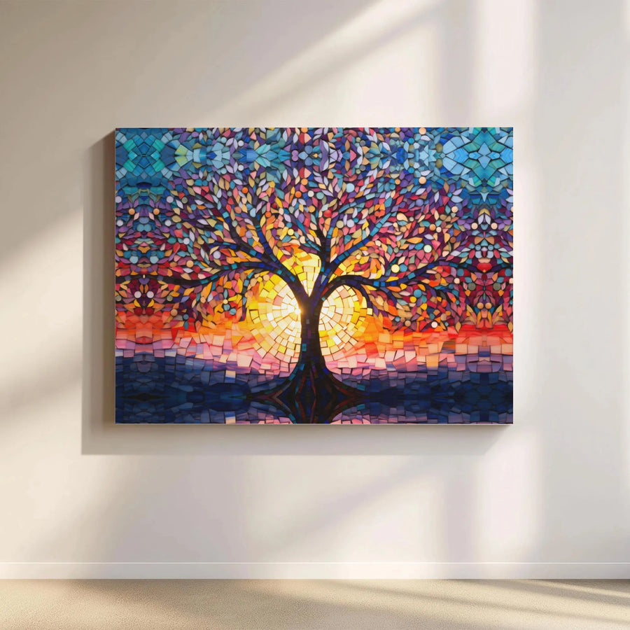Tree Of Life Wall Art | Colorful Mosaic Sunset Canvas Print | Gallery-Quality 1.25" Profile | Premium Home Decor Gift