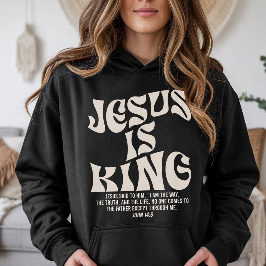 Jesus Is King Hoodie | John 14:6 Bible Verse Graphic | Premium Cotton Blend | Christian Religious Gift for Men and Women