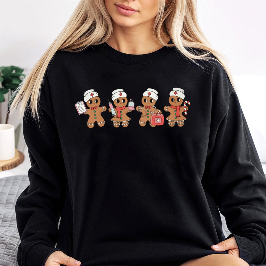 Gingerbread Nurse Christmas Sweatshirt | Cute Holiday Medical Professional Crewneck | Soft Cotton-Poly Blend | Festive Gift for Nurses & Students