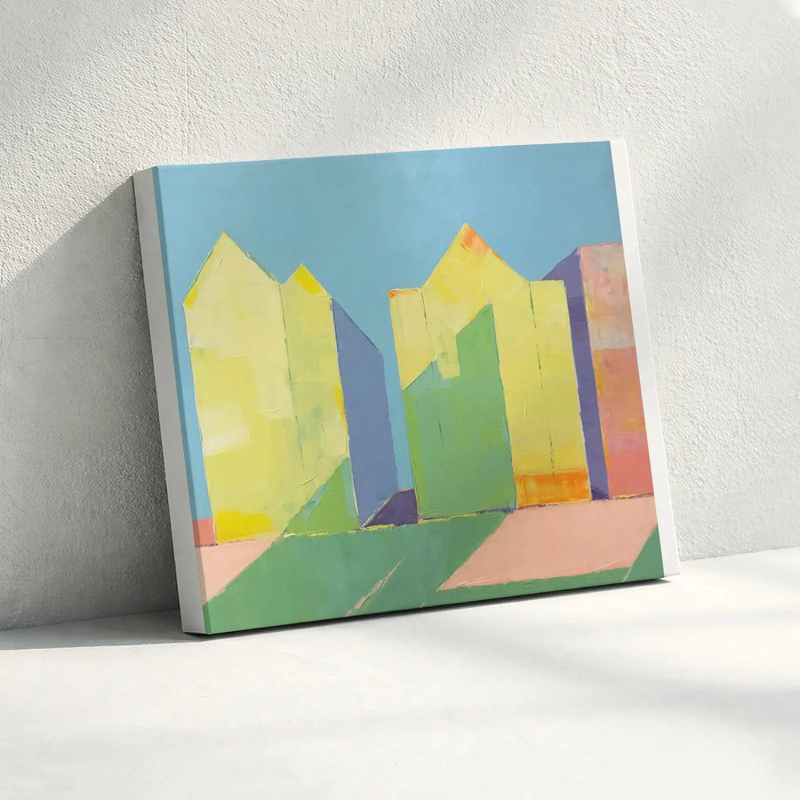Abstract Cityscape Wall Art | Minimalist Pastel Architecture | Premium Gallery Wrap Canvas | Modern Home & Office Decor Gift