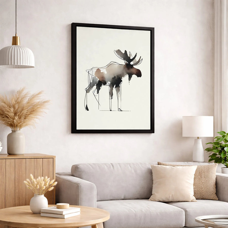 Moose Canvas Wall Art | Abstract Watercolor Line Drawing | Premium 1.25-Inch Gallery Wrap | Modern Lodge Home Decor