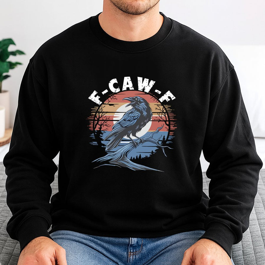 F-Caw-F Crow Sweatshirt | Vintage Retro Bird Graphic Design | Premium Cotton Blend Crewneck | Funny Animal Lover Gift For Men And Women
